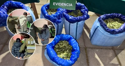 Detienen a seis bolivianos que tenían sacos con cerca de 100 kilos de hoja de coca en la capital