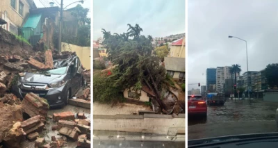Región de Valparaíso: árbol sobre una casa, caída de muro e inundación de calles deja sistema frontal