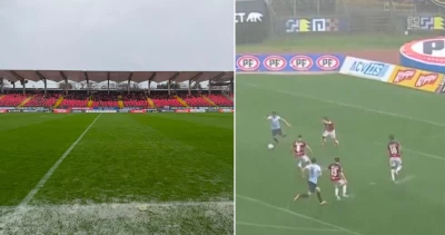Se jugaba en una ’piscina’: suspenden duelo Rangers-Magallanes por lluvia cuando iban 25 minutos