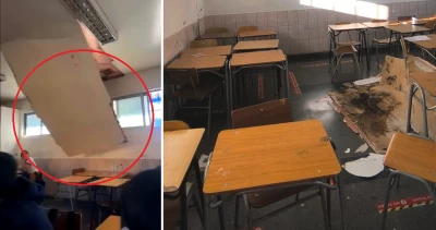 VIDEO | Estudiantes captan momento en que cielo raso de sala colapsó en plena clase en Rancagua