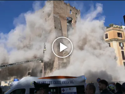 Colapso parcial en torre antigua de Roma causa alarma: un herido grave y otro atrapado.